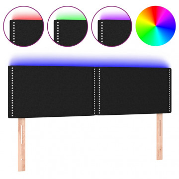 Tăblie de pat cu LED, negru, 144x5x78/88 cm, textil - Img 2