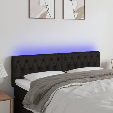 Tăblie de pat cu LED, negru, 144x7x78/88 cm, textil - Img 1