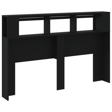 Tăblie de pat cu LED, negru, 160x18,5x103,5 cm, lemn - Img 7