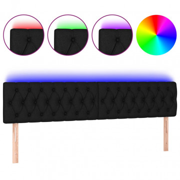 Tăblie de pat cu LED, negru, 200x7x78/88 cm, textil - Img 2