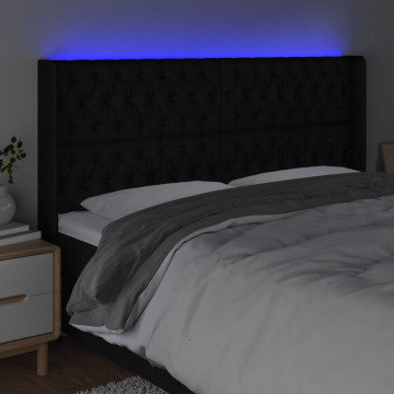 Tăblie de pat cu LED, negru, 203x16x118/128 cm, textil - Img 4