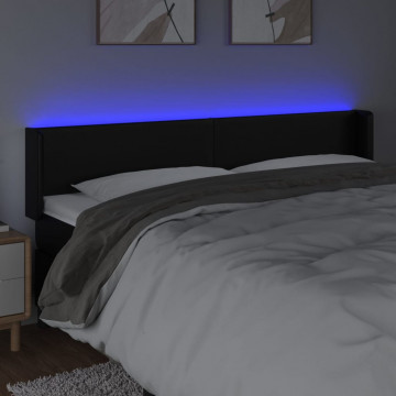 Tăblie de pat cu LED, negru, 203x16x78/88 cm, piele ecologică - Img 4