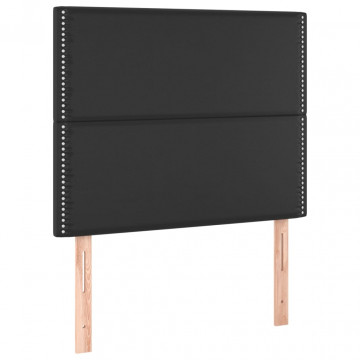 Tăblie de pat cu LED, negru, 90x5x118/128 cm, piele ecologică - Img 4