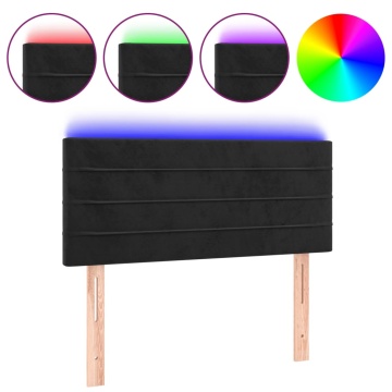 Tăblie de pat cu LED, negru, 90x5x78/88 cm, catifea - Img 2