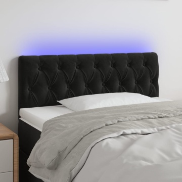 Tăblie de pat cu LED, negru, 90x7x78/88 cm, catifea - Img 1