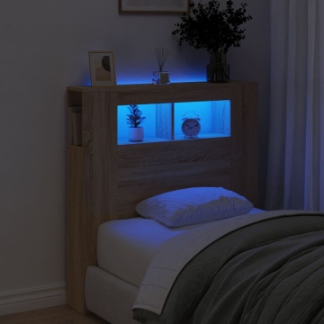 Tăblie de pat cu LED, stejar sonoma, 100x18,5x103,5 cm, lemn - Img 1