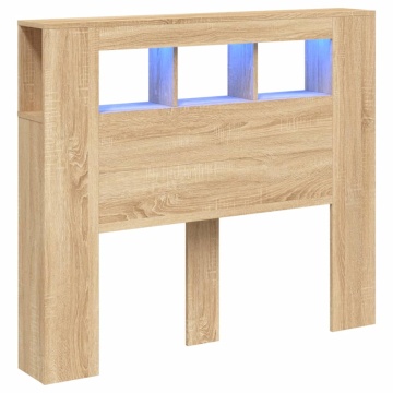 Tăblie de pat cu LED, stejar sonoma, 120x18,5x103,5 cm, lemn - Img 2
