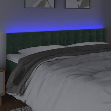 Tăblie de pat cu LED, verde închis, 160x5x78/88 cm, catifea - Img 3