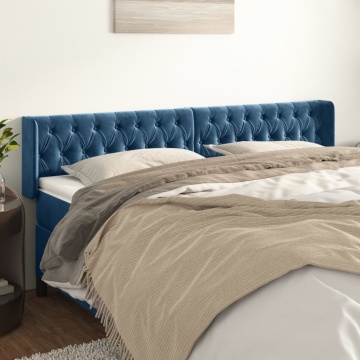 Tăblie pat cu aripioare albastru închis 183x16x78/88 cm catifea - Img 1