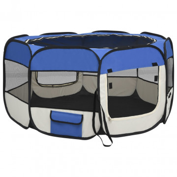 Țarc câini pliabil cu sac de transport, albastru, 125x125x61 cm - Img 4