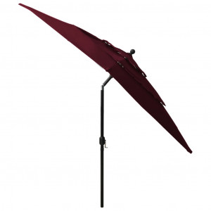 Umbrelă de soare 3 niveluri stâlp aluminiu roșu bordo 2,5x2,5 m - Img 8