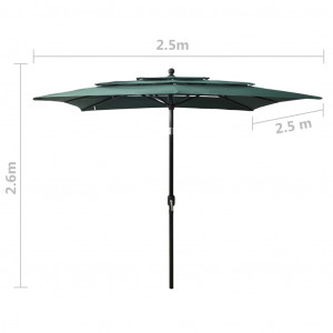Umbrelă de soare 3 niveluri, stâlp aluminiu, verde, 2,5x2,5 m - Img 7