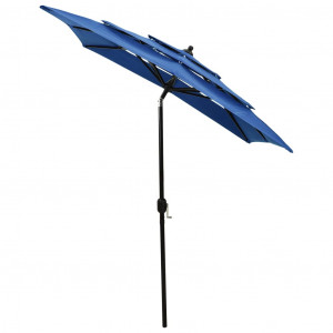 Umbrelă de soare 3 niveluri, stâlp de aluminiu, azuriu, 2x2 m - Img 3
