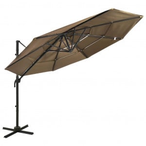 Umbrelă de soare 4 niveluri, stâlp de aluminiu, gri taupe 3x3 m - Img 1