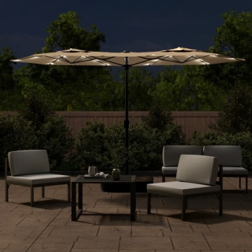 Umbrelă de soare cu două capete cu LED-uri gri taupe 316x240 cm - Img 3