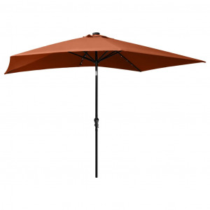 Umbrelă de soare cu LED-uri & stâlp din oțel, cărămiziu, 2x3 m - Img 5