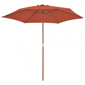 Umbrelă de soare de exterior, stâlp din lemn, cărămiziu, 270 cm - Img 2