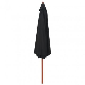 Umbrelă de soare de exterior, stâlp din lemn, negru, 350 cm - Img 2