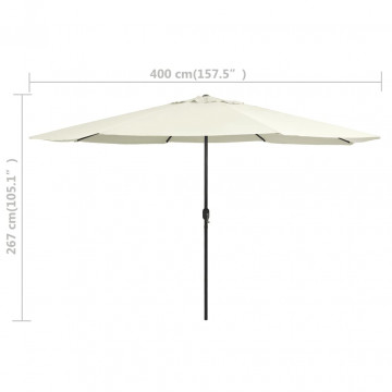 Umbrelă de soare de exterior, stâlp metalic, alb nisipiu 400 cm - Img 5