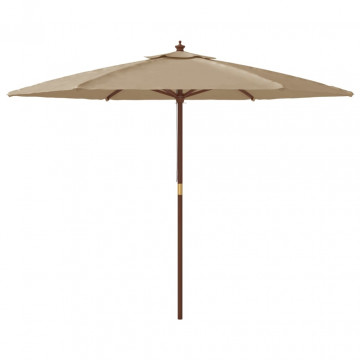 Umbrelă de soare de grădină stâlp de lemn, gri taupe, 299x240cm - Img 4