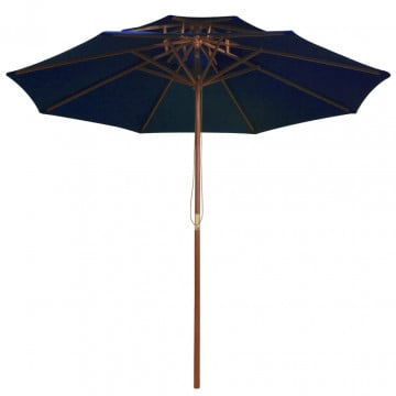Umbrelă de soare dublă, stâlp din lemn, albastru, 270 cm - Img 1