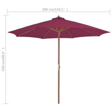Umbrelă de soare exterior, stâlp din lemn, 300 cm, roșu bordo - Img 6