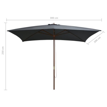 Umbrelă de soare exterior, stâlp lemn, 200x300 cm, antracit - Img 6