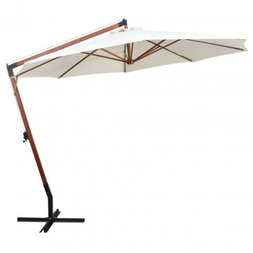 Umbrelă de soare suspendată cu stâlp de lemn, 350 cm, alb - Img 2