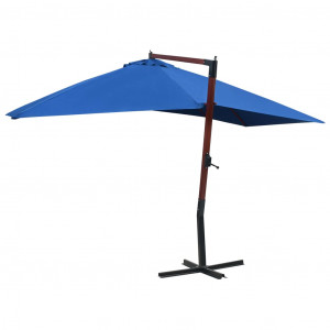 Umbrelă de soare suspendată, stâlp lemn, albastru, 400 x 300 cm - Img 4