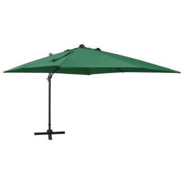 Umbrelă în consolă cu stâlp și LED-uri, verde, 300 cm - Img 1