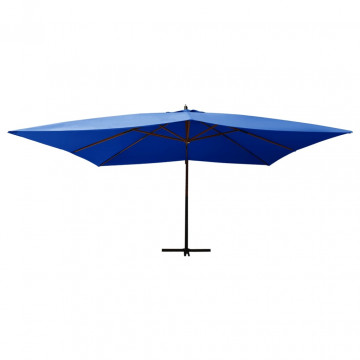 Umbrelă suspendată cu stâlp din lemn, albastru azur, 400x300 cm - Img 2