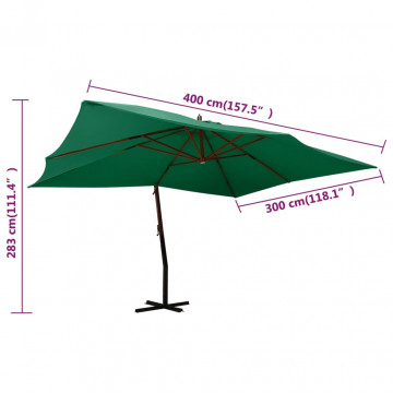 Umbrelă suspendată cu stâlp din lemn, verde, 400x300 cm - Img 7