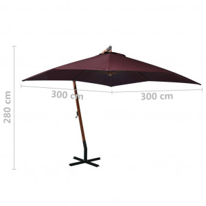 Umbrelă suspendată cu stâlp, roșu bordo, 3x3 m, lemn masiv brad - Img 7