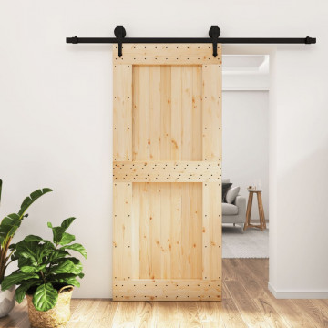 Ușă glisantă cu set feronerie, 90x210 cm, lemn masiv de pin - Img 1