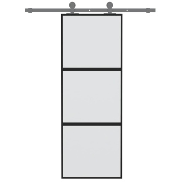 Ușă glisantă, negru, 76x205 cm, sticlă securizată și aluminiu - Img 3
