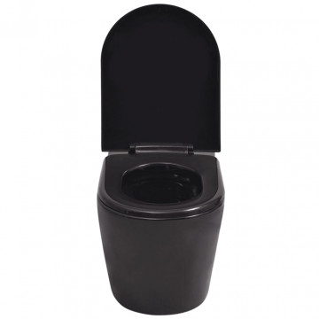 Vas toaletă suspendat cu rezervor încastrat, ceramică, negru - Img 8
