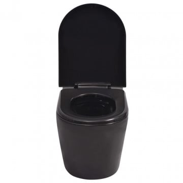 Vas toaletă suspendat cu rezervor încastrat, negru, ceramică - Img 3