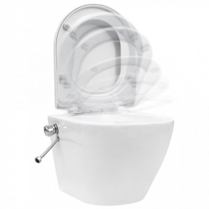 Vas WC suspendat fără ramă cu funcție de bideu, alb, ceramică - Img 5
