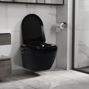 Vas WC suspendat fără ramă cu funcție de bideu, negru, ceramică - Img 1
