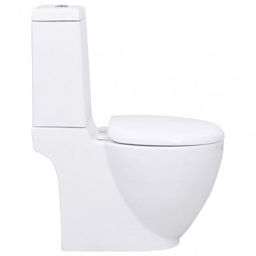 Vas WC toaletă de baie, alb, ceramică, rotund, flux inferior - Img 8