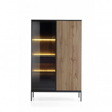 Vitrina inalta neagra Mersin ME07 - stejar Wotan 104 cm 2D1S - Img 4