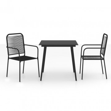 3 Piece Garden Dining Set Cotton Rope and Steel Black (48568+312157) - Img 2