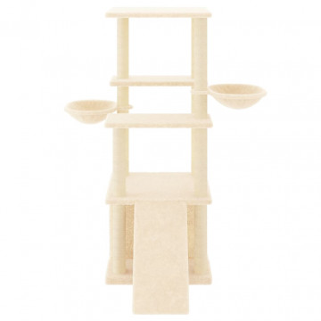 Ansamblu de pisici cu stâlpi din funie de sisal, crem, 133 cm - Img 3