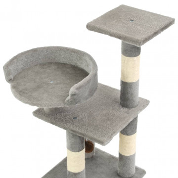 Ansamblu pentru pisici, stâlpi din funie de sisal, 65 cm, gri - Img 4