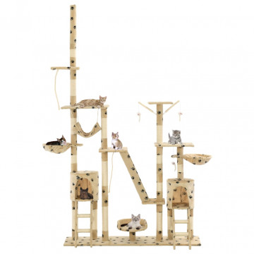 Ansamblu pisici cu funie sisal, 230-250 cm imprimeu lăbuțe, bej - Img 2