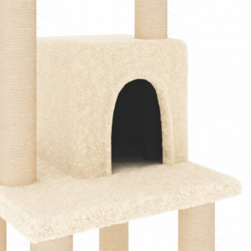 Ansamblu pisici cu stâlpi din funie de sisal, crem, 105 cm - Img 6
