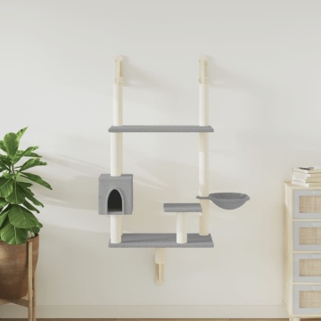 Ansamblu pisici perete cu stâlp zgâriere, gri deschis, 153 cm - Img 1