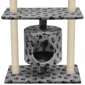 Ansamblu pisici, stâlpi funie sisal, 95 cm imprimeu lăbuțe Gri - Img 4