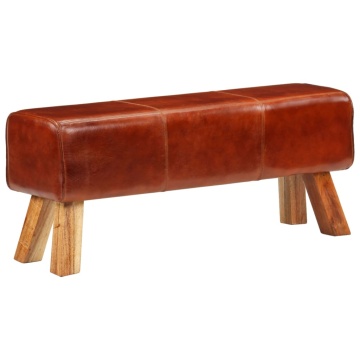 Bancă Bok gimnastică maro 110cm piele naturală/lemn masiv mango - Img 7