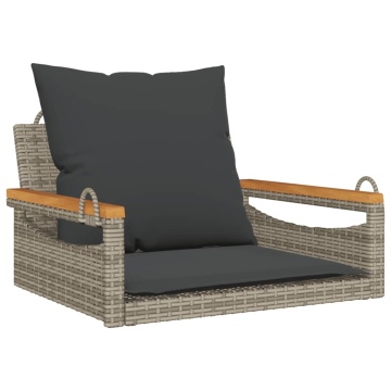 Bancă de balansoar cu perne, gri, 63x62x40 cm, poliratan - Img 2